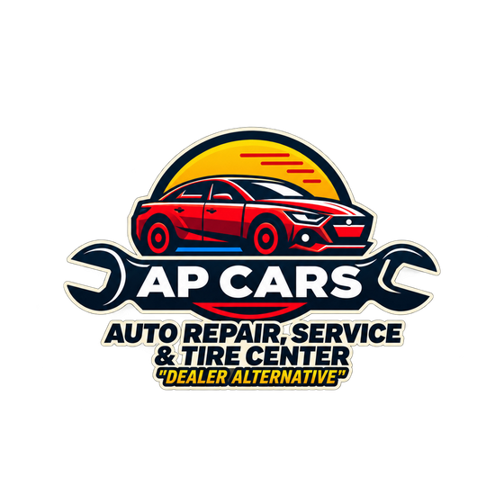 AP Cars sunset and wrench emblem — centered