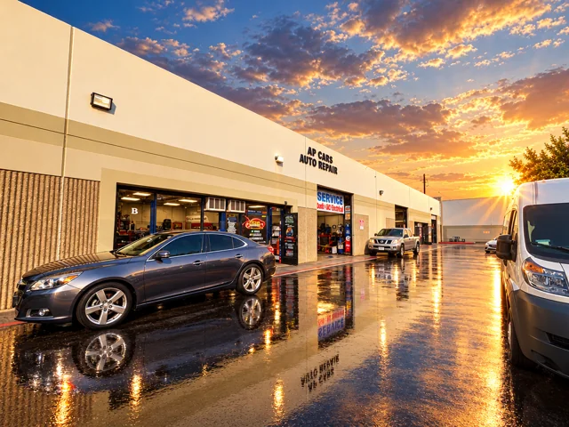 Wide view of the AP Cars exterior and parked vehicles.
