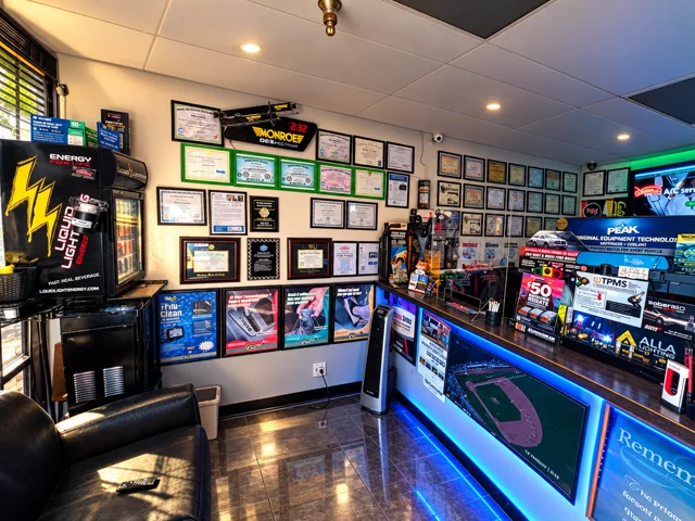 Wall displays and the illuminated reception counter.